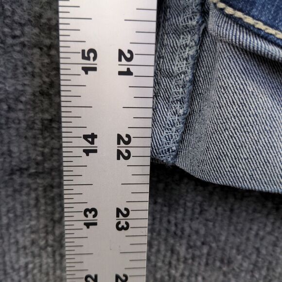 WallFlower Womens Cuffed Cropped Jeans Blue Size 11 Faded Whiskers 2-Button - Picture 16 of 16